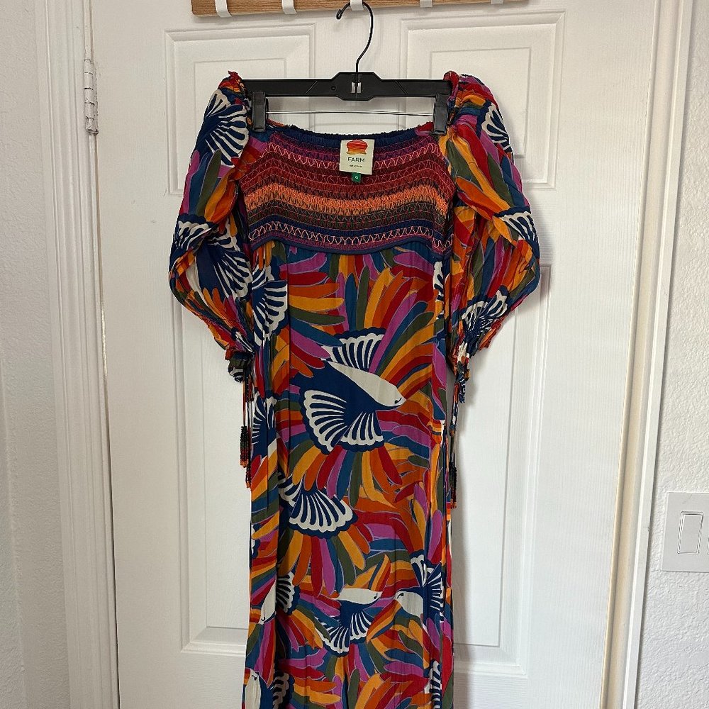 FARM RIO midi dress with beaded sleeves